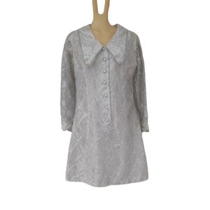 Vintage White and Silver Lace Metallic Dagger Collar Ultra Mini Dress